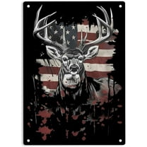 Wilderness Deer Hunting American Flag Sign Metal Tin Sign, Deer Hunting Poster for Home Office Bedroom Bars Pub Man Cave Wall Decor Plaque Sign 12x8 Inch