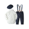 thumbnail image 3 of GXFC Baby Boy Fall Gentleman Suits Clothes 6M 12M 18M 24M Infant Boys Long Sleeve Button Romper Top and Suspender Pants and Hat 3Pcs Autumn Formal Outfits Clothing for Newborn Boys, 3 of 9