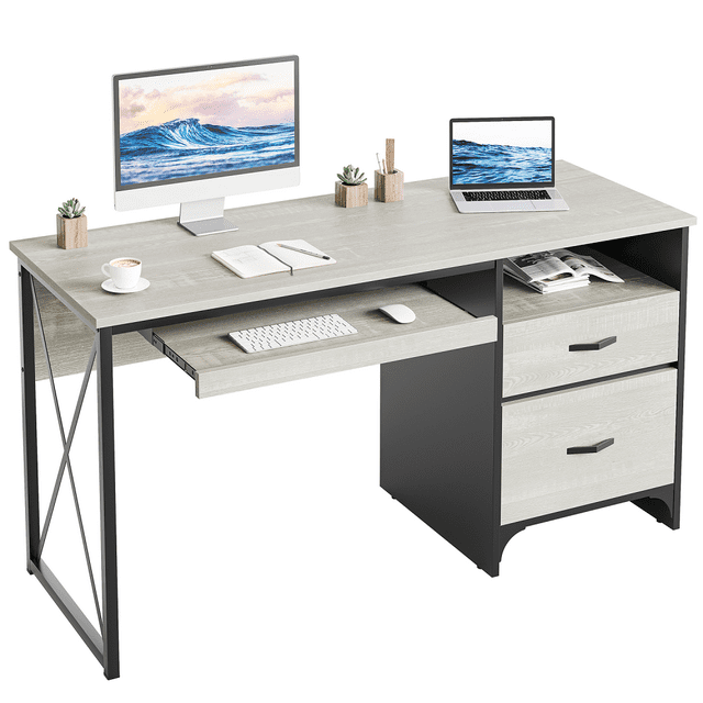Bestier Bureau d'Ordinateur de 55 Pouces avec Tiroirs, Plateau pour Clavier, Bureau de Bureau à Domicile