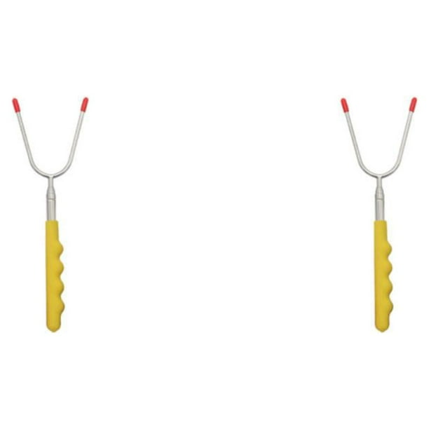 Cateissary Tenedor telescópico para barbacoa, salchichas en forma de U, palitos para asar, mango para perros calientes, cocina al aire libre, Amarillo 2Conjunto