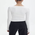 thumbnail image 4 of Womens Solid Color Ribbed Tops Long Sleeve Lace Trim Scoop Neck Slim Fit T-Shirts Dressy Blouses M, 4 of 5