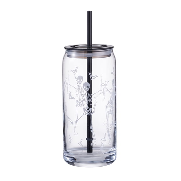 TAROFIIH20oz Halloween Glass Jar Straw Cup, Glass Tumbler with Straw for Halloween Party Drinks, Milk, Smoothies