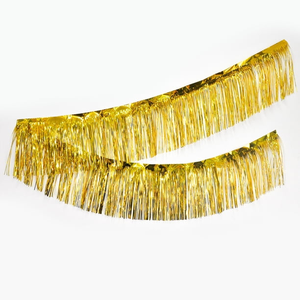 Nvzi 1 paquete de guirnalda de flecos de 118 x 11,8 pulgadas, guirnalda de flecos de papel de aluminio, pancarta de flecos para colgar en la pared para bodas,dorada