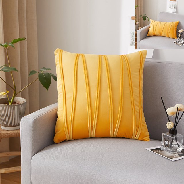 Juego de 2 fundas de almohada de 18 x 18, terciopelo holandés, línea en relieve, color sólido, decorativas, fundas de cojín para casa de campo, funda de almohada para sofá, dormitorio, coche, sala de estar (amarillo limón) Sincero Electrónica