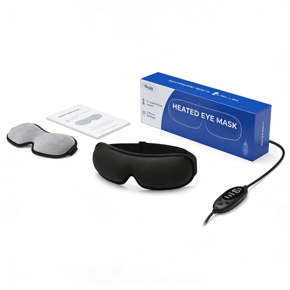 FACEMOON USB Powered Heated Eye Mask for Dry Eyes Relief, Warm Compress, 3 Heat Levels, Timer, Washable Cover,