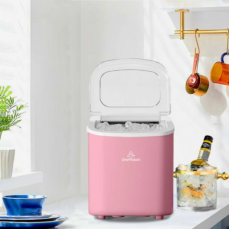 ChefRobot Ice Maker Countertop, Self-Cleaning Ice Maker with Ice Scoop and  Basket, Make 26.5 lbs Ice in 24 Hrs, 9 Ice Cubes Ready in 6-8 Mins, Pink