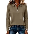 thumbnail image 3 of Womens Long Sleeve Polo Shirts V Neck Collared Button Down Shirt | Polo Shirts,V Neck, Collared, Button Down Light Brown 2XL, 3 of 6
