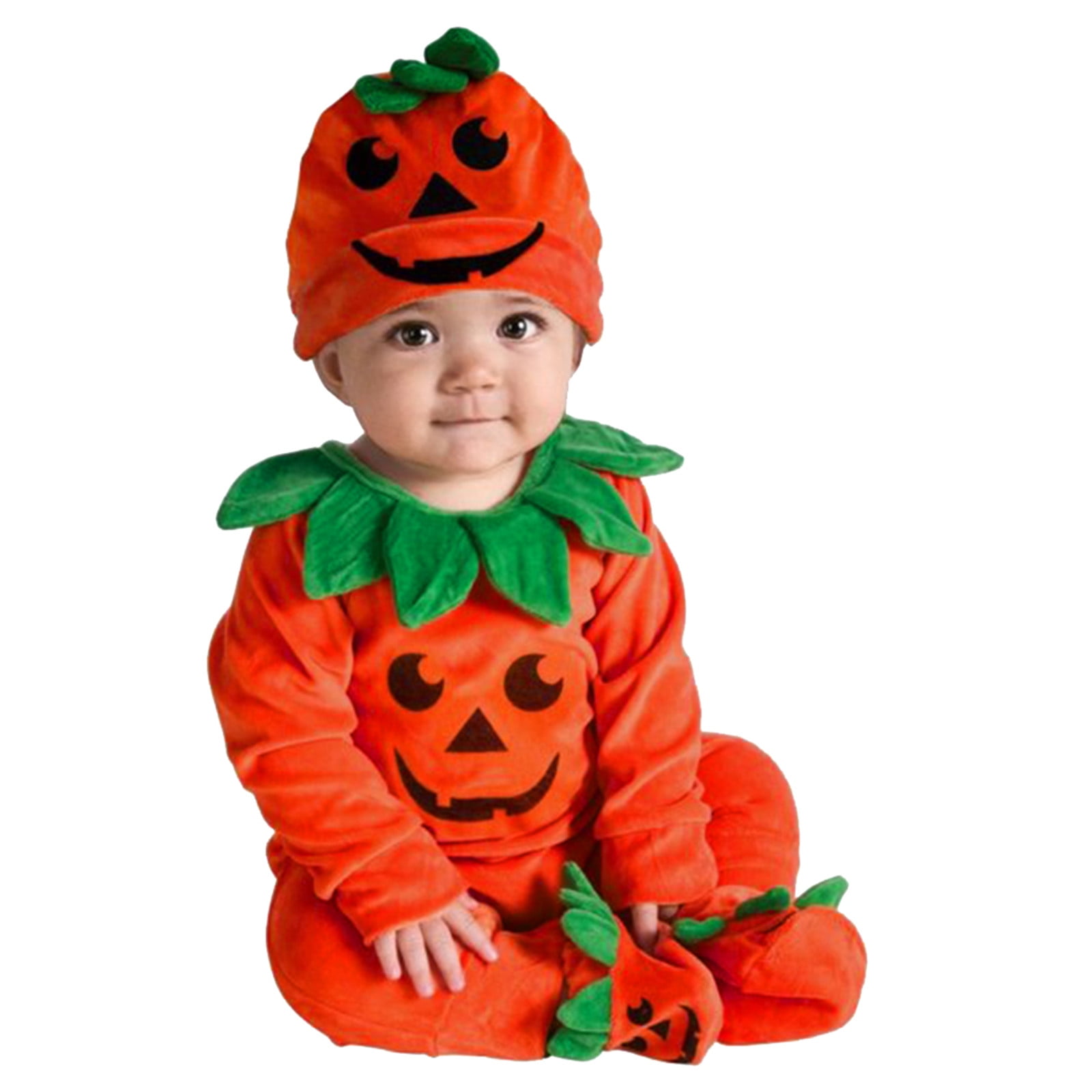 Cute Baby Halloween Pumpkin Hooded Romper Jumpsuit Baby Clothes Girls Halloween 0-6 Months