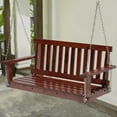 thumbnail image 3 of Dkelincs 48 inch Wood Outdoor Hanging Porch Swing Bench with Armrest and Chains 800 lbs Weight Capacity, Brown, 3 of 7