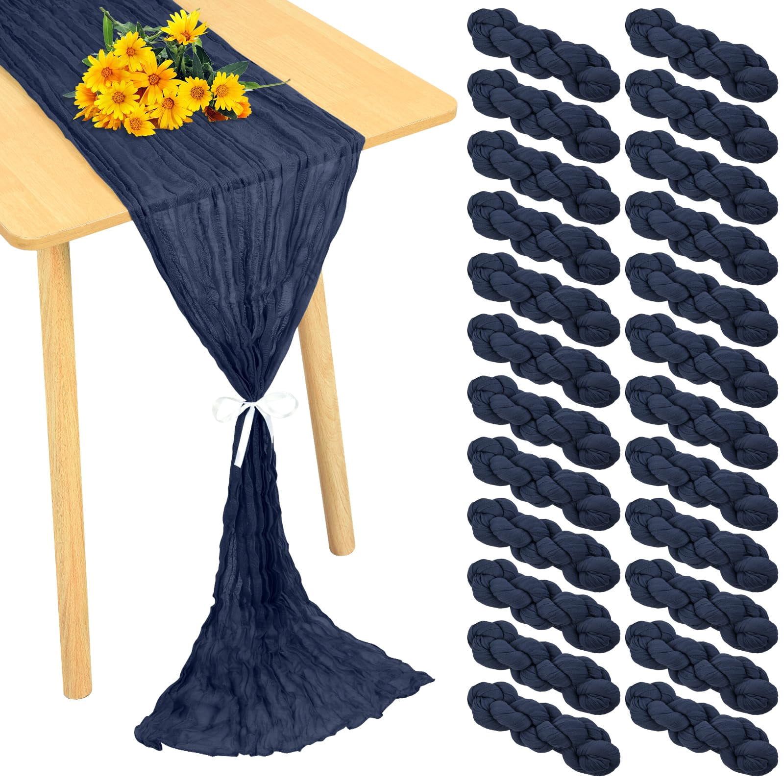 12 Pack 35 x 120 inch Long Boho Cheese Cloth Gauze Table Runners Semi Sheer Table Runner for Wedding Decor