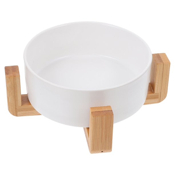 BESTYASH 1Jgo Elevado Para De Cerámica Con Soporte De Madera Para Evitar Derrames Y Facilitar Digestión