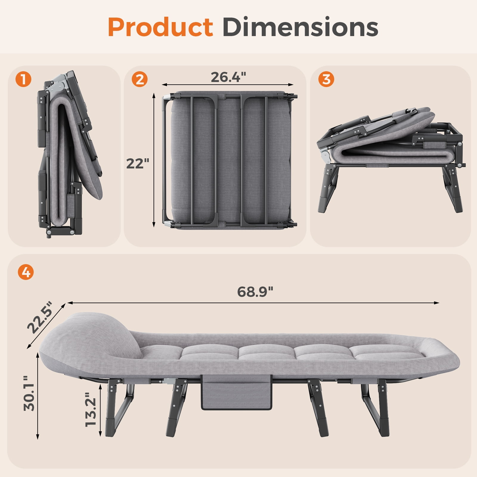 Gianna Folding Camping Bed, Adjustable Camping Cot with Mattress for Patio or Beach