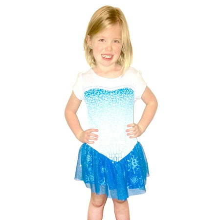 Frozen I Am Elsa Girls Short Sleeve Glitter Blue Costume Dress