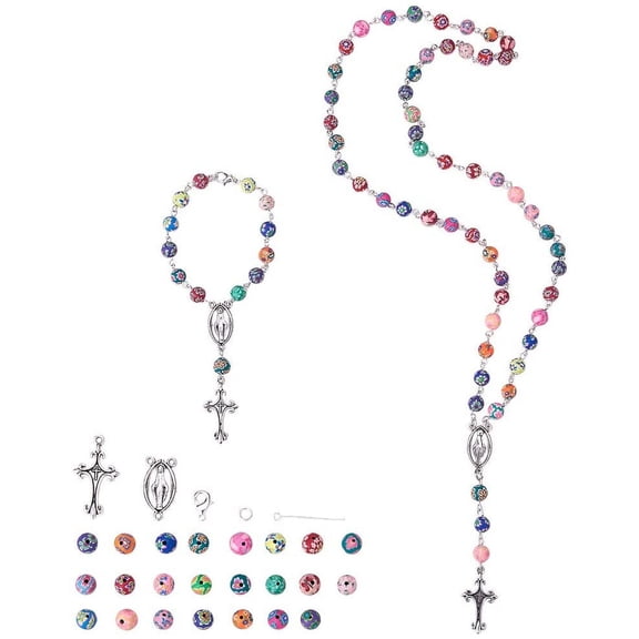 1 Box DIY 1 Set 8mm Polymer Clay Bead Rosary Necklace Bracelet Making Kit Alloy Jewelry Making Kit for Adults Beginners Colorful