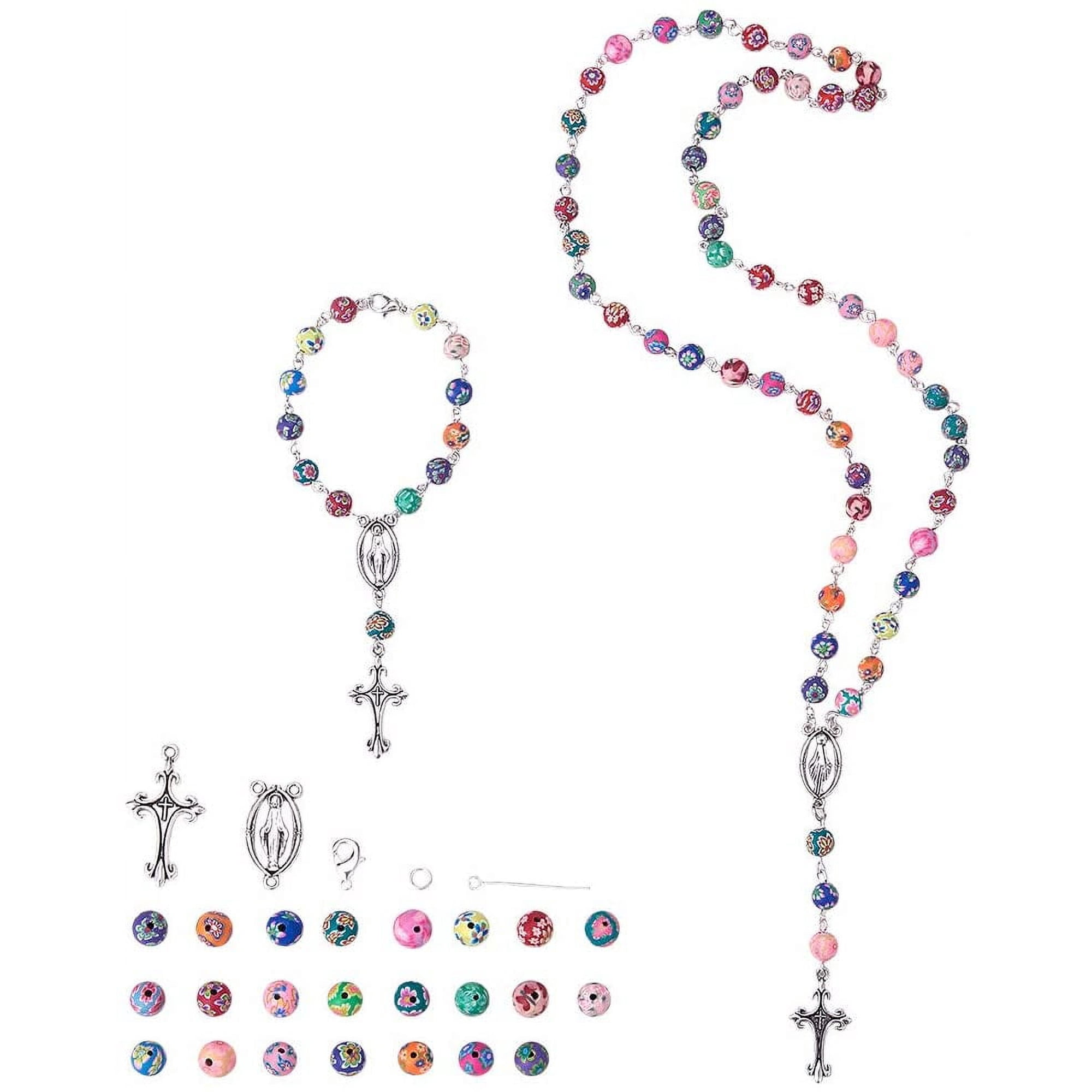 DIY 1 Set 8mm Polymer Clay Bead Rosary Necklace Bracelet Making Kit Alloy Jewelry Making Kit for Adults Beginners