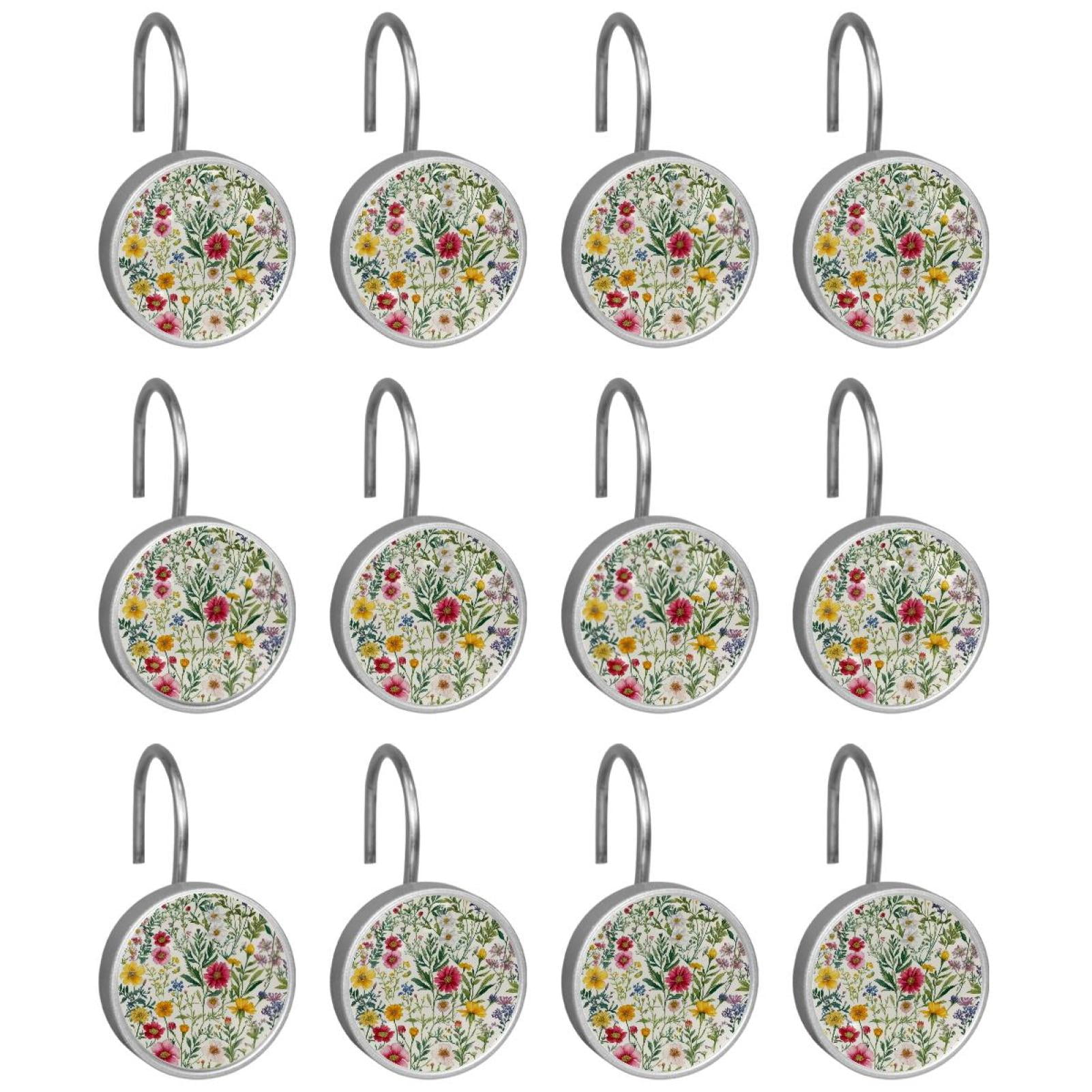 HemaKayy 12 Pcs Shower Curtain Hooks Bathroom Decorative Accessories Colorful small flowers