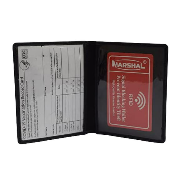 RFID Blocking Genuine Leather Double Vaccine Card Protector Immunization Credit Card Holder Leather ID Badge Holders Vaccination Card