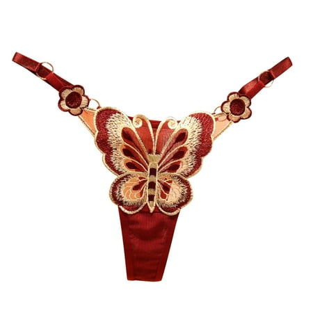 

NECHOLOGY Ladies Panties Size 9 Ladies Butterfly Embroidery Fashion Thong Women Hollow Mesh Embroidery Latex Panties Underpants Wine One Size