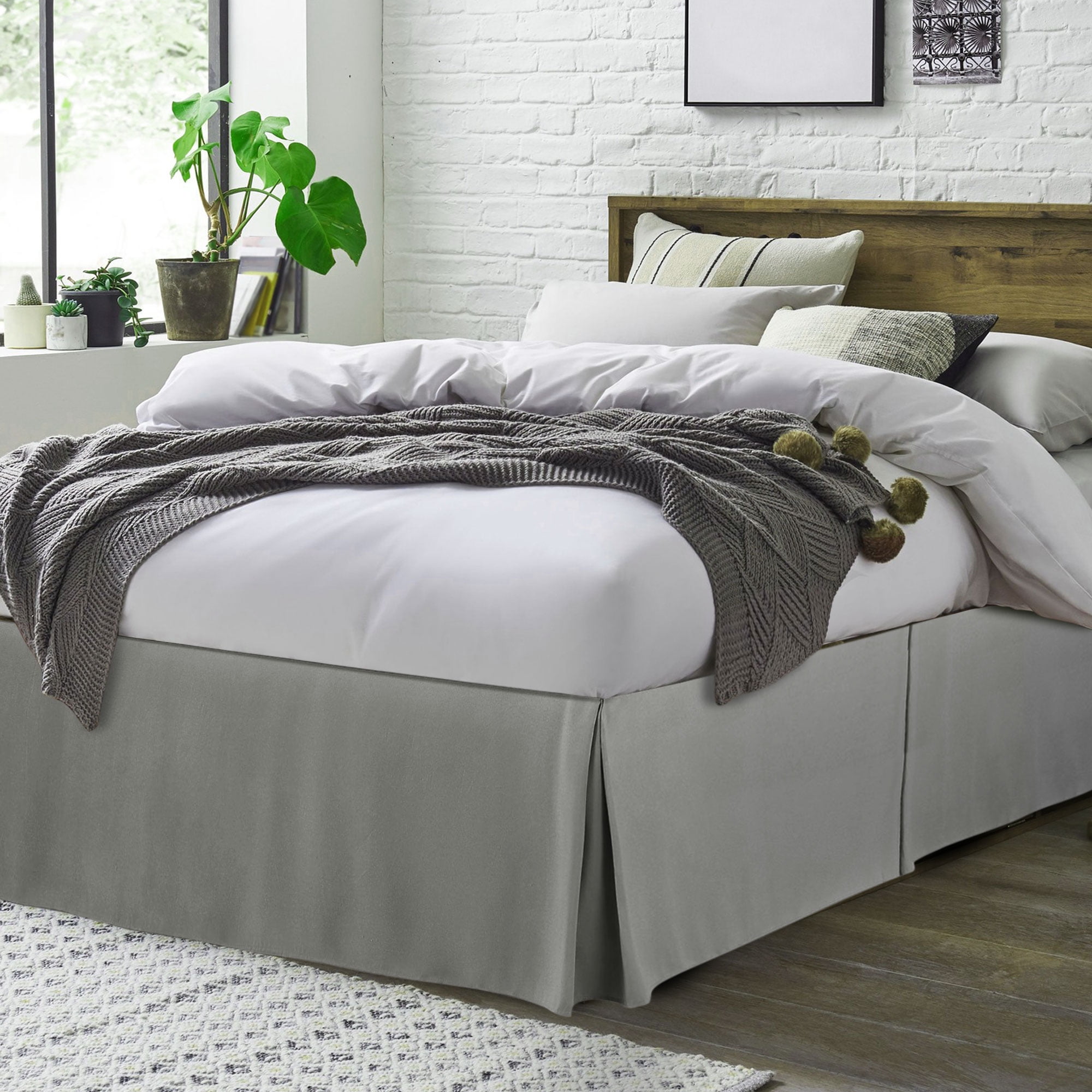 Unique Bargains Solid Pleated Ruffle Bed Skirt 14" Drop Queen Gray