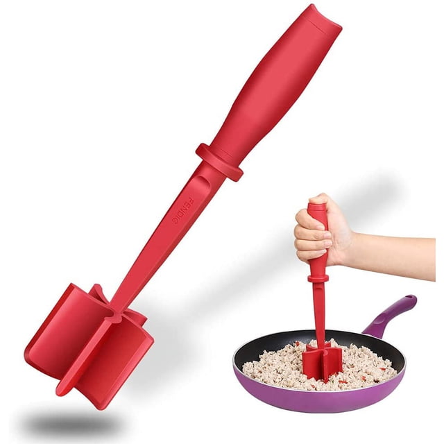 Hachoir à Viande, Outil Résistant à la Chaleur en Nylon pour Bœuf Haché, Hachoir Multifonction pour Hamburger, Mélangeur pour Bœuf Haché, Viande et Dinde, Ustensile Antiadhésif pour Viande Hachée, Rouge