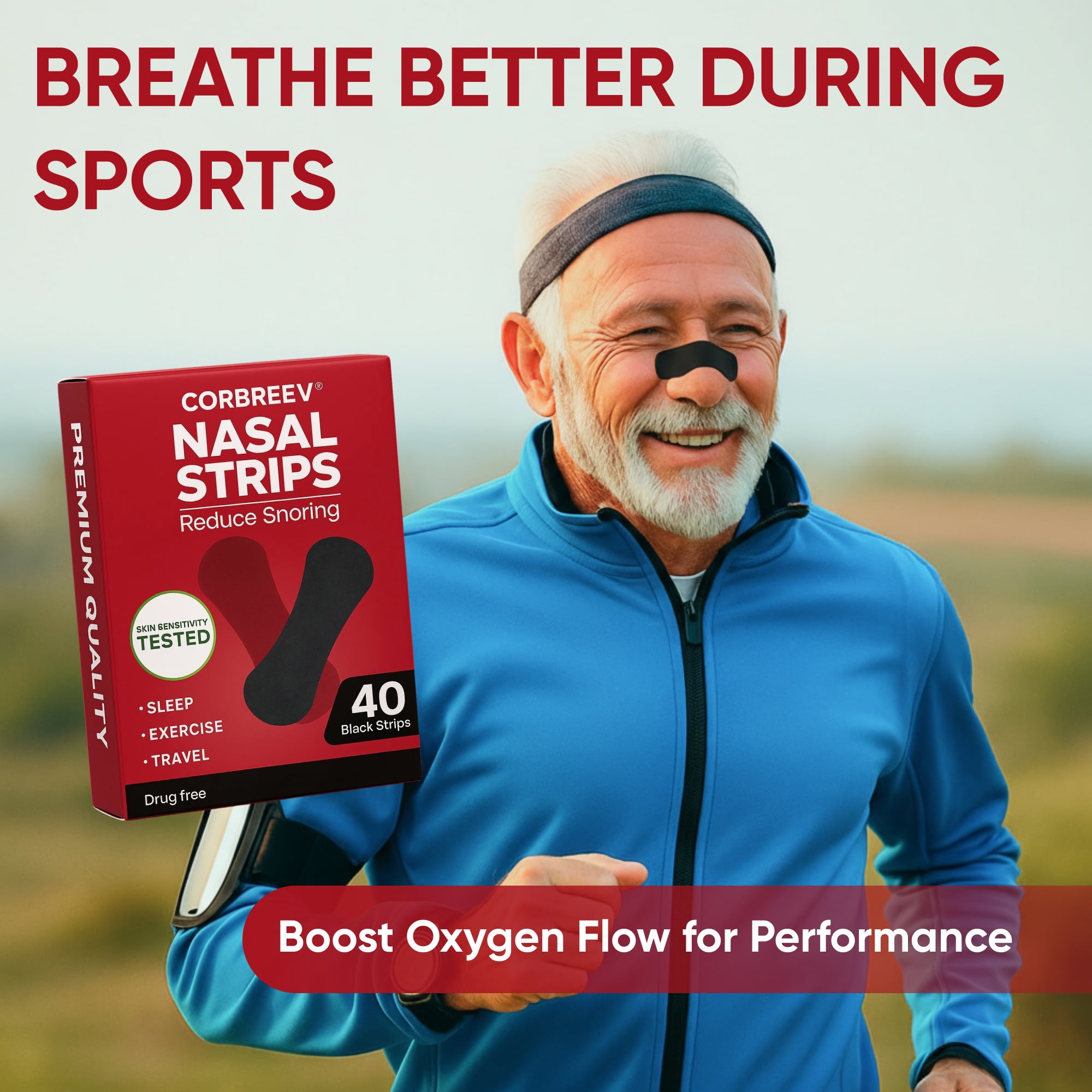 CorBreev Extra Strength Black Nasal Strips, 40 Count