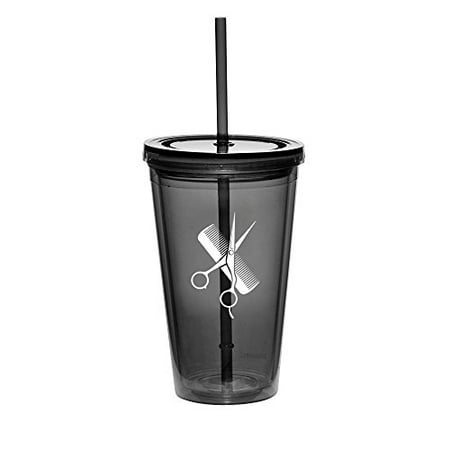 16oz Double Wall Acrylic Tumbler Cup With Straw Hair Cutting Dresser Scissors Comb