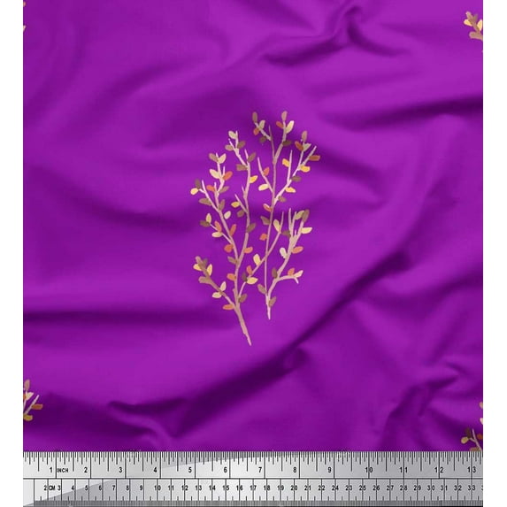 Soimoi Purple Cotton Poplin Fabric Artistic Leaves Print Sewing Fabric Yard 42 Inch Wide