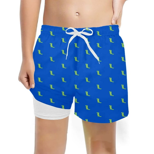 Short de Bain Enfant Garçon Mode Été Imprimés Maillots de Bain avec Doublure de Compression Extensible Bas de Maillot de Bain pour Garçon Bleu 5 Ans-6 Ans