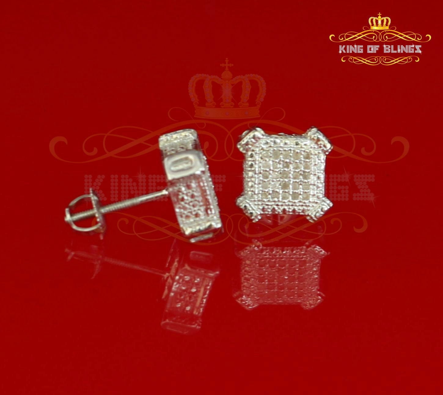 King of Bling's Aretes Para Hombre Silver 0.10ct Diamond For Women's/ Men's White Stud Earrings