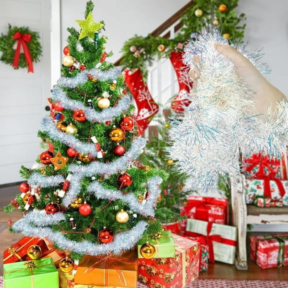 BGZLEU 16.4 Feet Iridescent White Holiday Tinsel Garland for Christmas,Birthday,Weddings,Party Decorations,Xmas Foil Tinsel Garland for All-Season Home Indoor Outdoor Party Supplies(Iridescent White)