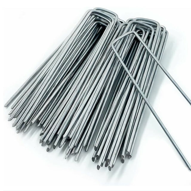 Estaca de fijación para mantillo, 50 estacas de jardín en forma de U, para cubierta antimalezas, estacas de camping, valla de jardín, 150 mm de largo, 25 mm de ancho, 3 mm de diámetro