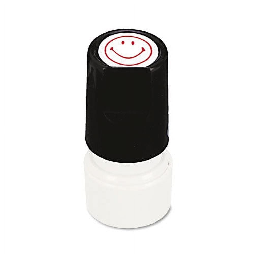 Round Message Stamp, Smiley Face, Pre-Inked/re-Inkable, Red | Bundle of 2 Each