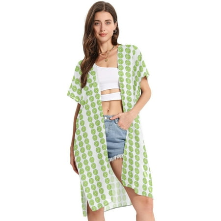 Beach Vacation Clothes Kimono Cardigan Loose Swimsuit Cover Up for Women Lemon Slice S
