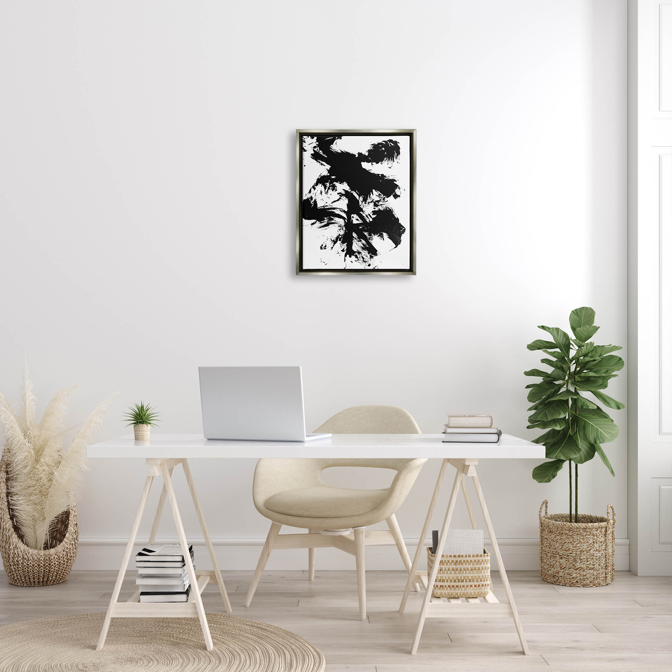 Modern Silhouette Brushed Shape Abstract Graphic Art Luster Gray Framed Art Print Wall Art
