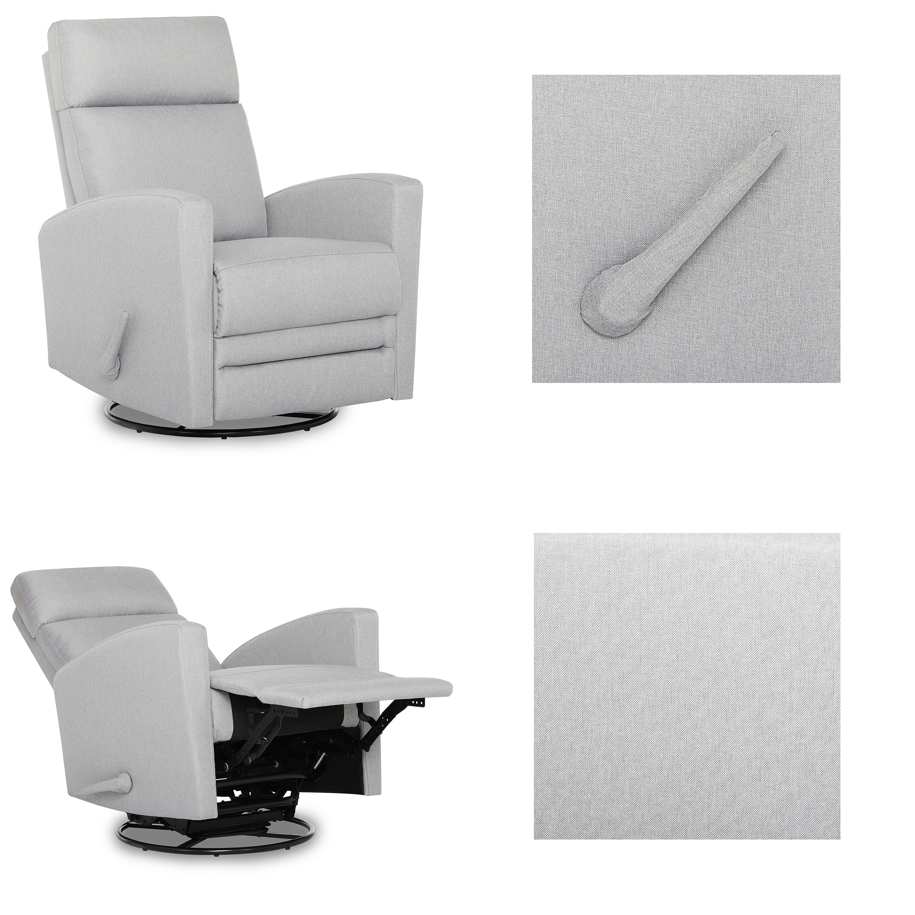 Dream On Me Chatham Glider Recliner, Gray with 360° Swivel photo 8
