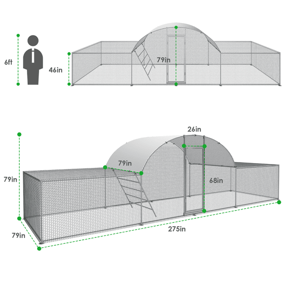 LAZY BUDDY 23FT Metal Chicken Coop, Walk-in Poultry Cage with Ladder, Waterproof and Anti-UV Cover, Large Outdoor Chicken Run Pen Duck Rabbit House for Yard Farm