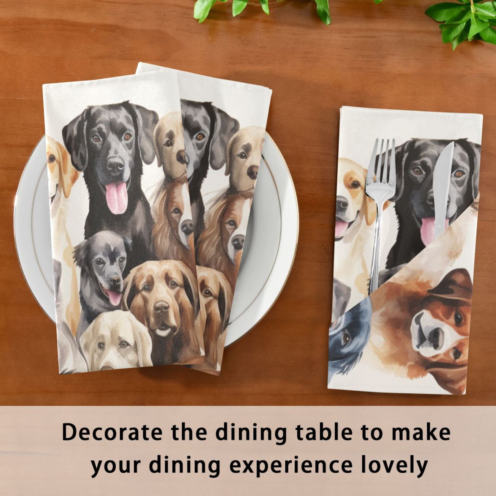 JSTEL Cute Dogs Puppy Print Cloth Napkins Set of 6, 20x20 Inch Washable and Reusable Napkin for Decoupage Dinner Party Everyday Use