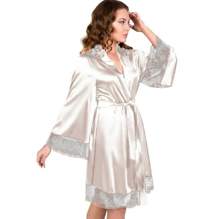 

DNDKILG Womens Kimono Soft Robe Lace Silky Lightweight Dressing Gown Short Spa & Bridesmaids Ladies Nightgown XL