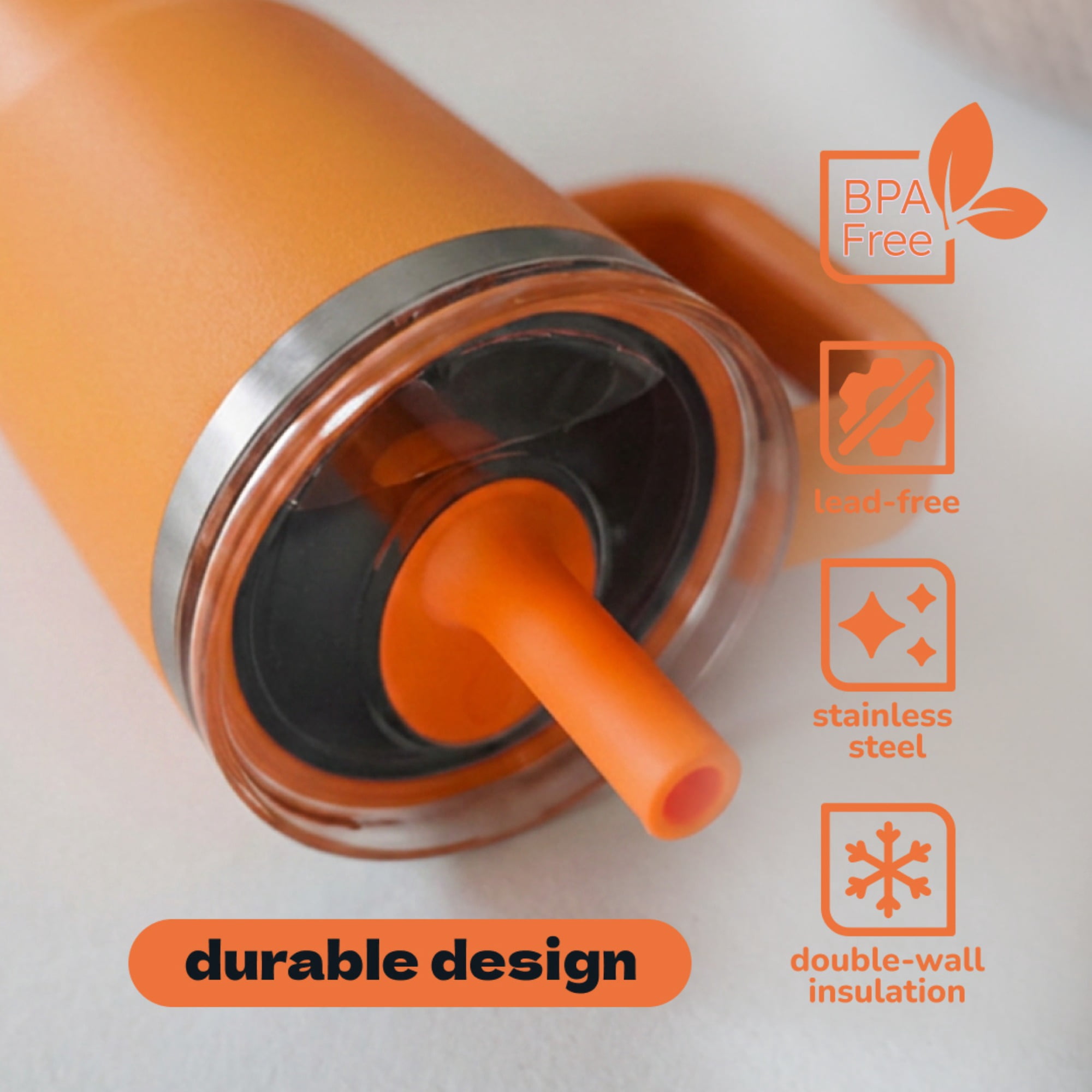 YAYA My First Travel Tumbler for Preschool & Kids 3+, Insulated Stainless Steel Tumbler with Reusable Silicone Straw & Spill-Proof Lid, Cup Holder Compatible, BPA-Free, 12oz, JackOLantern