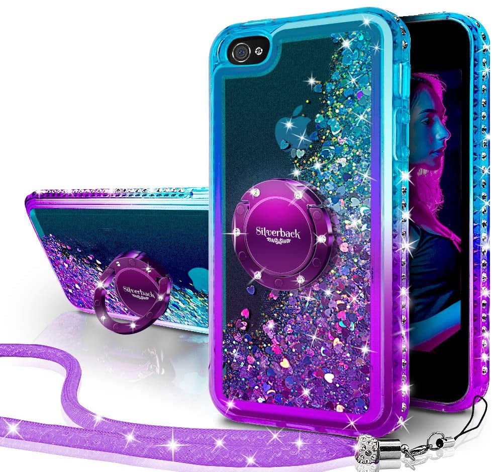 Silverback For Apple iPhone Case iPhone 4s Case with Ring Stand Moving Liquid Holographic Glitter Phone Case with Kickstand Bling Diamond Protective Case -Purple Walmart.com