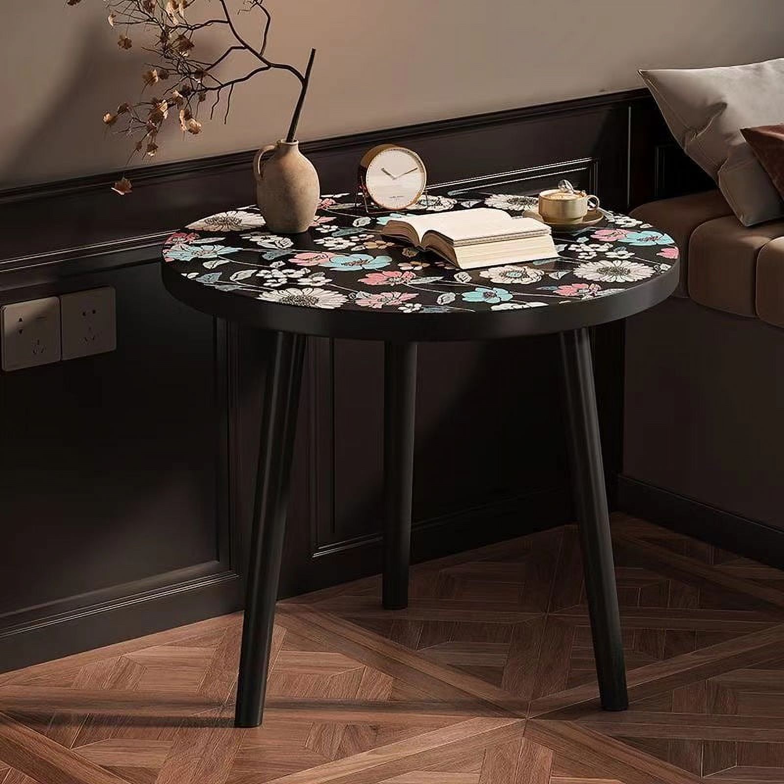 Wood Round Side Table, Accent Nightstand End Table for Living Room Bedroom Office Small Spaces, Easy Assembly Bedside Table for Indoor and Outdoor Use, 16''D x 19''H (Black)