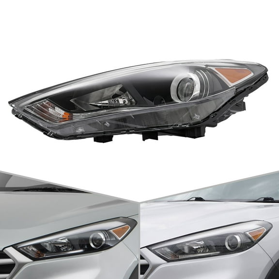 For 2016 2017 2018 Hyundai Tucson Halogen Left Driver Side Headlight Headlamp Assembly W/LED DRL Replacement Black Housing Clear Lens