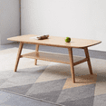 thumbnail image 4 of Qokori 100% Solid Wood Coffee Table with Storage, Mid Century Modern 2-Tier Center Table for Living Room, Round Edges Wood Table Robot Vacuum Friendly, Easy Assembly (Natural Color, 47.27"), 4 of 7