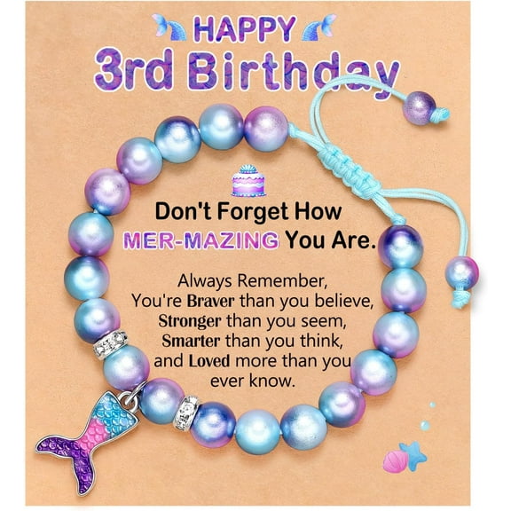 Mermaid Birthday Bracelets- 4th 5th 6th Birthday Gifts for Daughter Granddaughter Niece