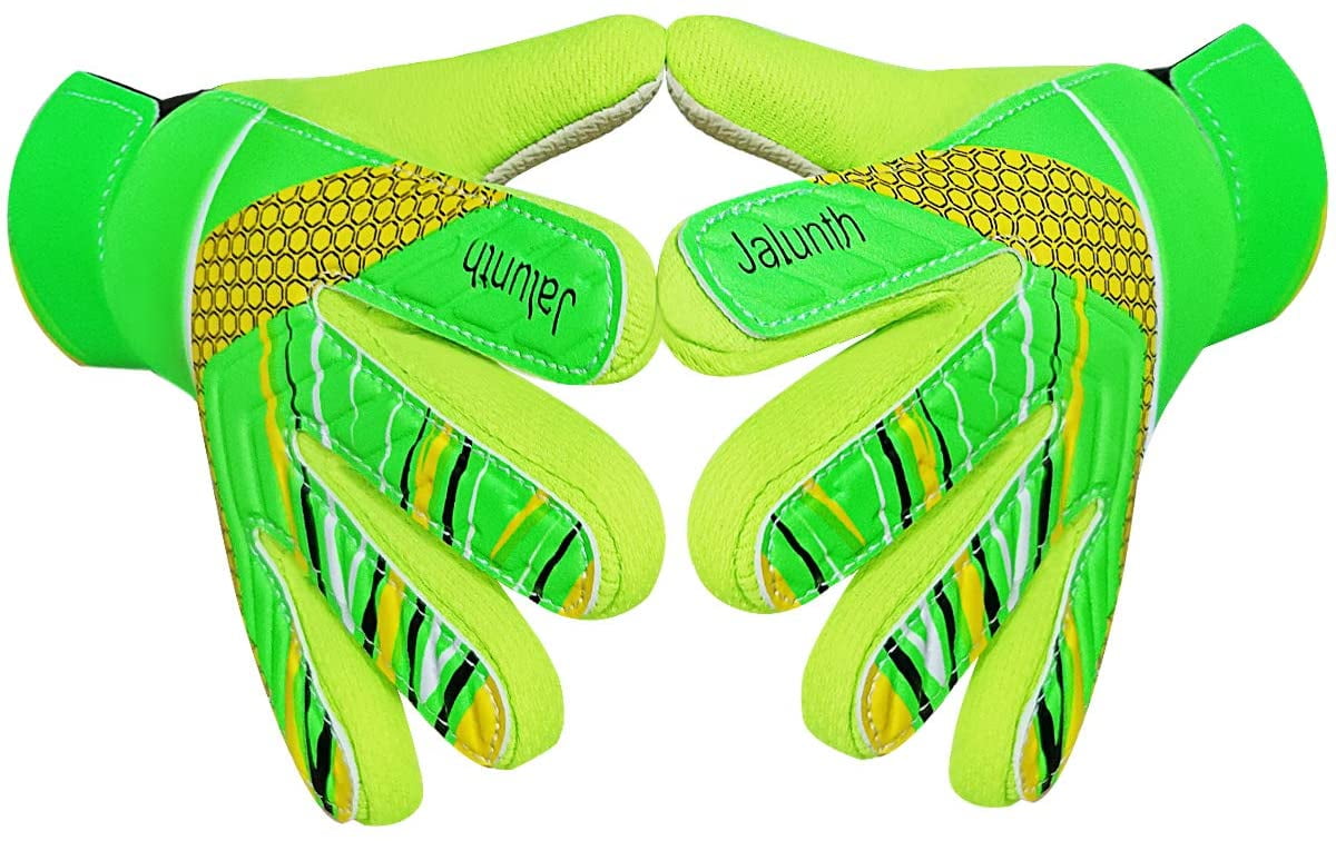 Jalunth Goalkeeper Goalie Soccer Gloves Kids & Youth Football Goal Keeper Gloves with Embossed Anti-Slip Latex Palm and Soft PU Hand Back 