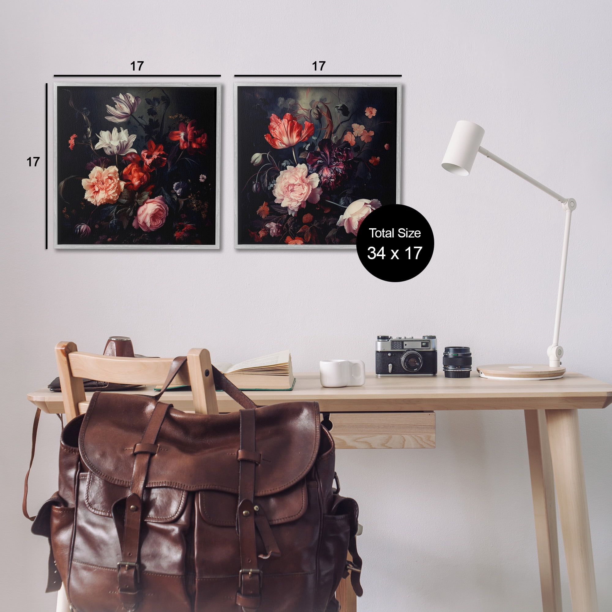 Stupell Industries Vintage Bouquet on Black Botanical & Floral Photography Gray Framed Art Print Wall Art, 17 x 17, Set of 2