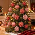 thumbnail image 5 of Kokovifyves 9Pcs 3.15" Red White Glitter Christmas Ball Ornaments Set with Hanging Loops,3 Styles Star Wave Lace Hanging Baubles for Xmas Tree Holiday Decor, 5 of 8
