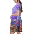 thumbnail image 2 of Disketp Colorful Purple Cosmos Flower para Vestido de Manga Corta para Mujeres, Vestidos de Verano para Mujeres, Casual y Holgado para la Playa, 2 of 6