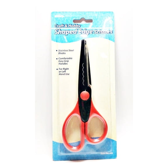 Allary Style #238 Shaped Edge Stainless Steel Scissors E-z Grip Handles, Red