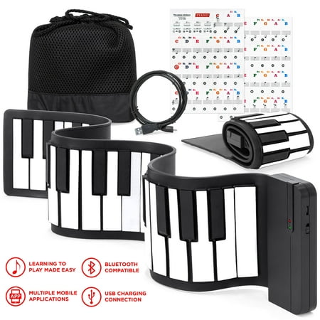 Best Choice Products Kids 49-Key Portable Flexible Roll-Up Piano Keyboard Toy with Learn-To-Play App Game, Bluetooth Pairing, Note Labels (Best Piano Lesson App)